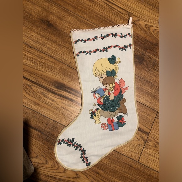 Precious Moments Christmas stocking Girl 90s pastel 1990s Xmas sad eyes vintage - Picture 5 of 7